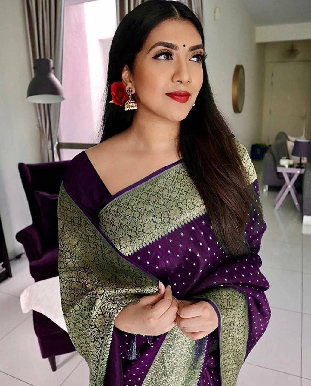     			Bansari Textile Art Silk Woven Regular Saree With Unstitched Blouse Piece ( Purple )