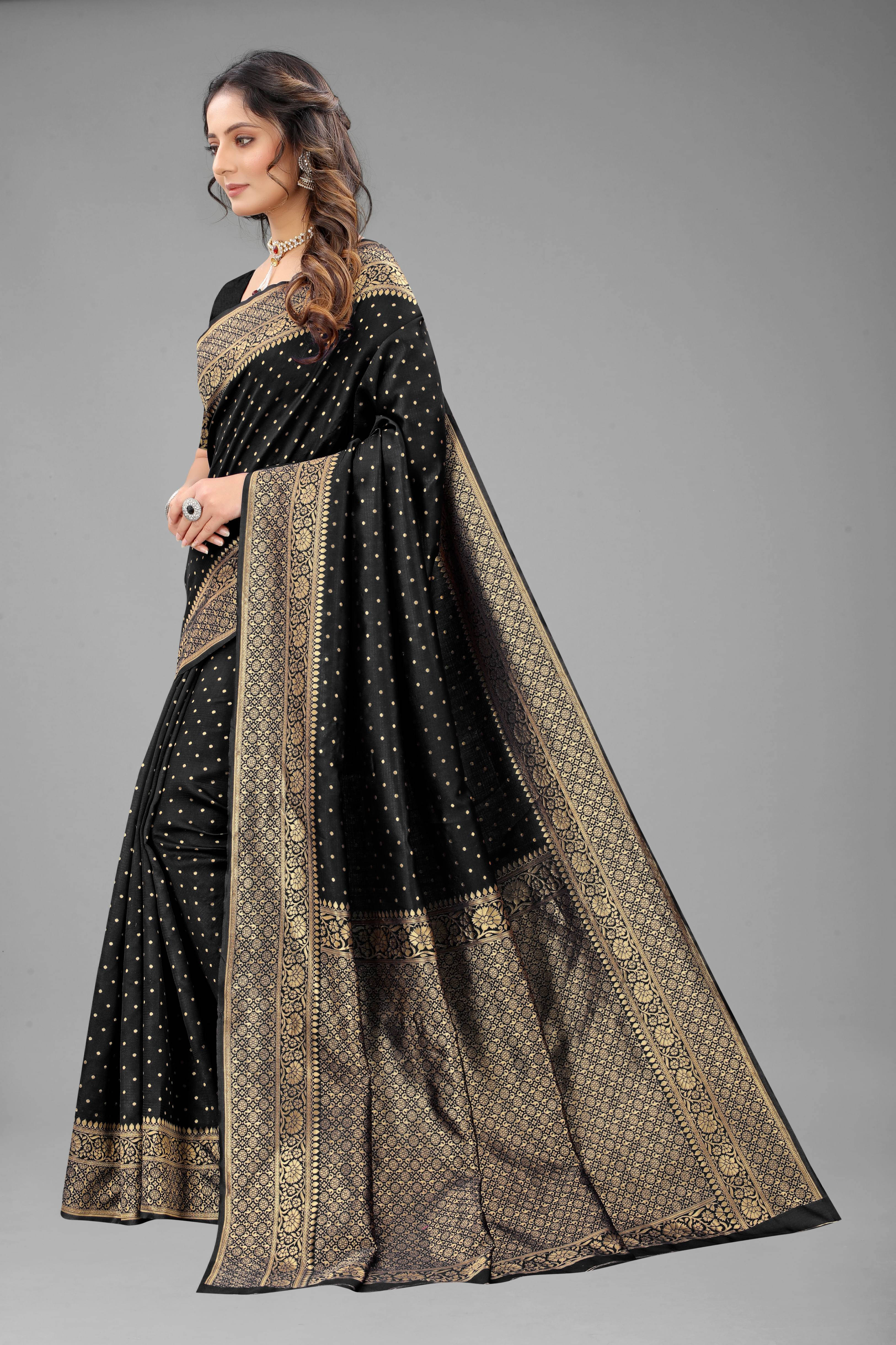 Bansari Textile Art Silk Woven Regular Saree With Unstitched Blouse Piece ( Black ) Bansari Textile Art Silk Woven Regular Saree With Unstitched Blouse Piece ( Black )
