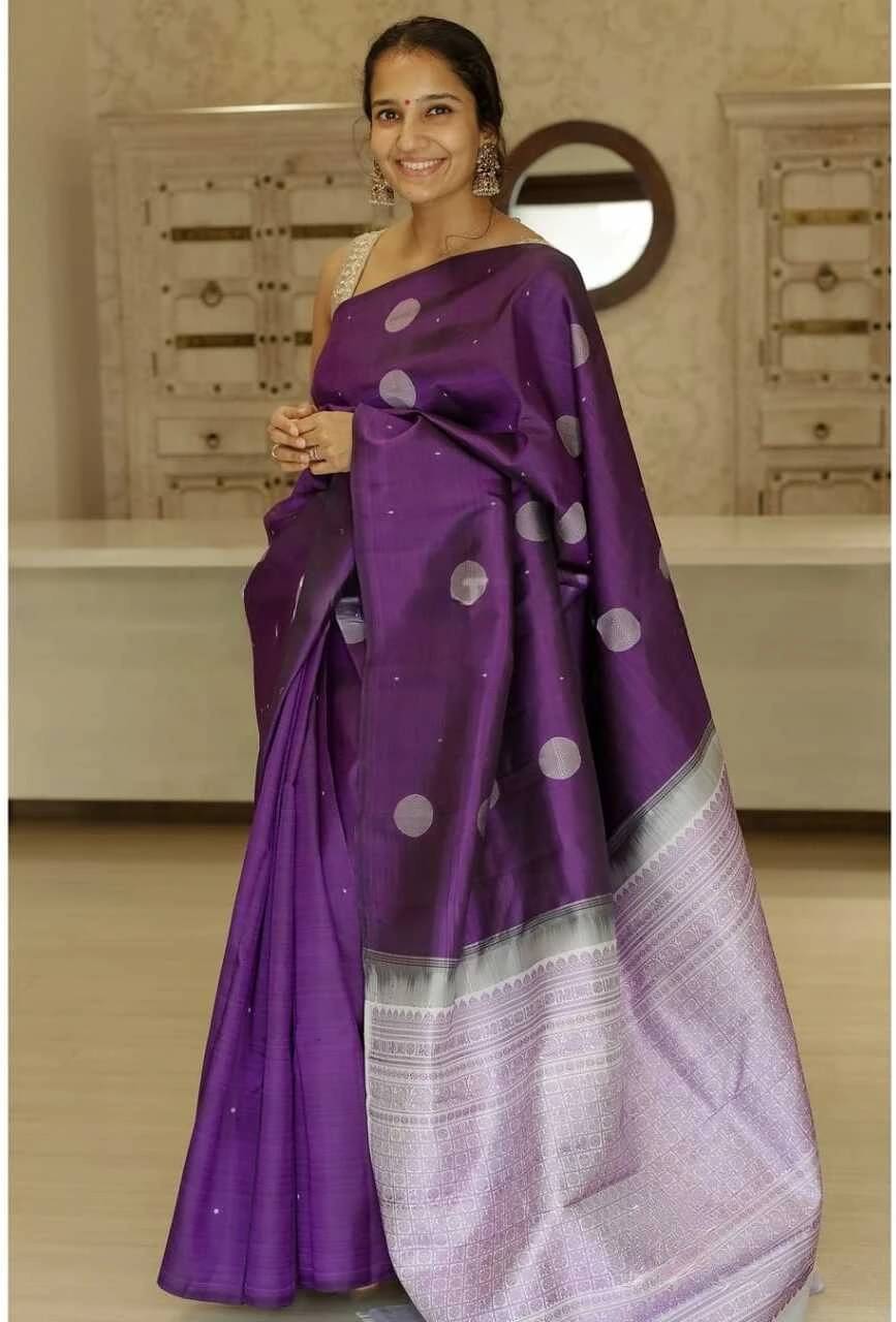     			Bansari Textile Art Silk Woven Banarasi saree With Unstitched Blouse Piece ( Purple )