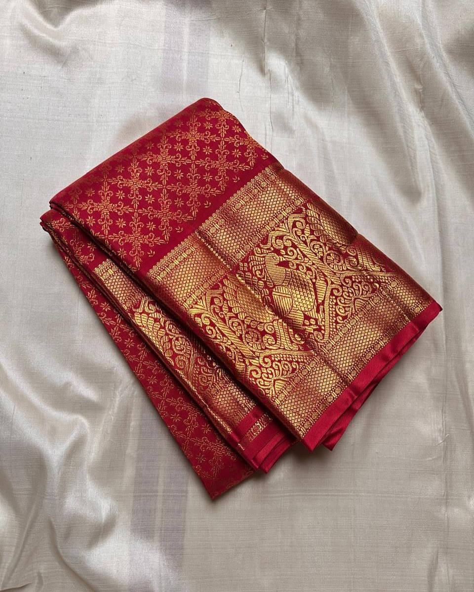     			Bansari Textile Art Silk Woven Banarasi saree With Unstitched Blouse Piece ( Red )