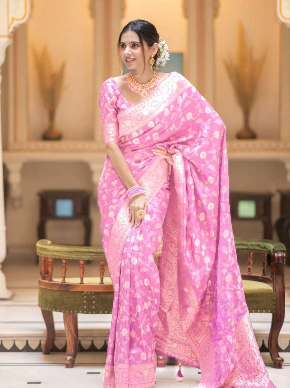 Bansari Textile Art Silk Woven Kanjeevaram Sarees With Unstitched Blouse Piece ( Pink ) Bansari Textile Art Silk Woven Kanjeevaram Sarees With Unstitched Blouse Piece ( Pink )