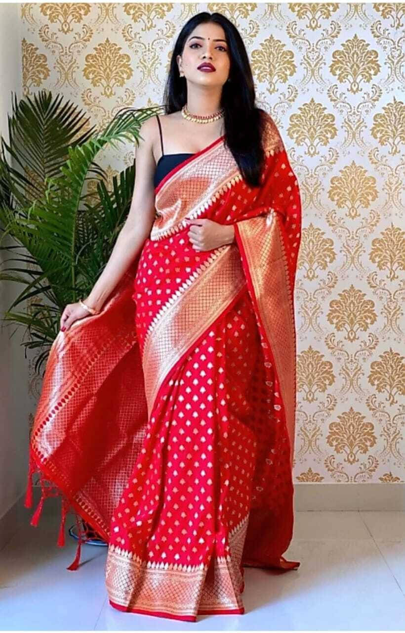 Bansari Textile Art Silk Woven Banarasi saree With Unstitched Blouse Piece ( Red ) Bansari Textile Art Silk Woven Banarasi saree With Unstitched Blouse Piece ( Red )
