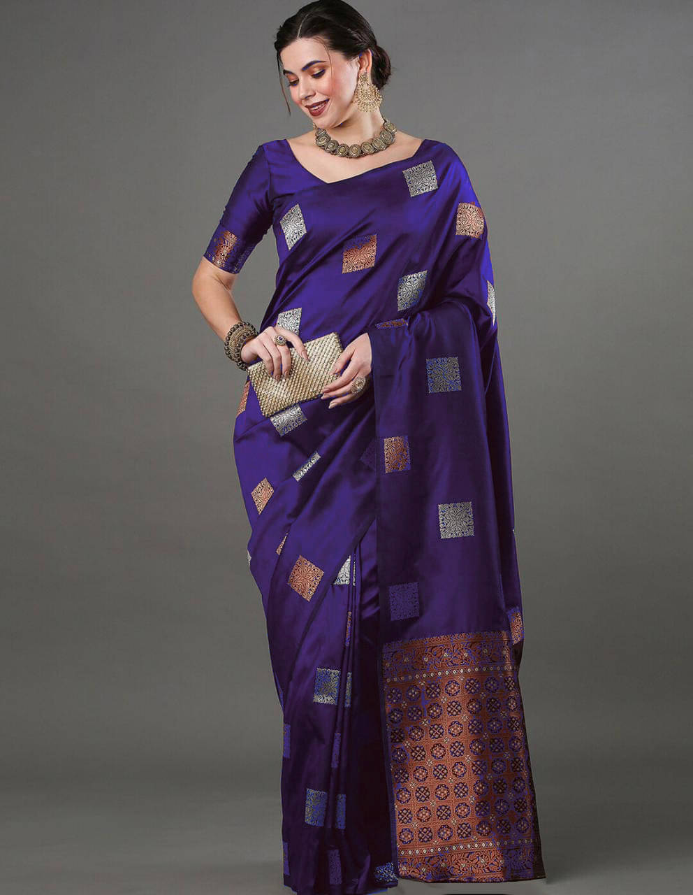     			Bansari Textile Art Silk Woven Banarasi saree With Unstitched Blouse Piece ( Purple )