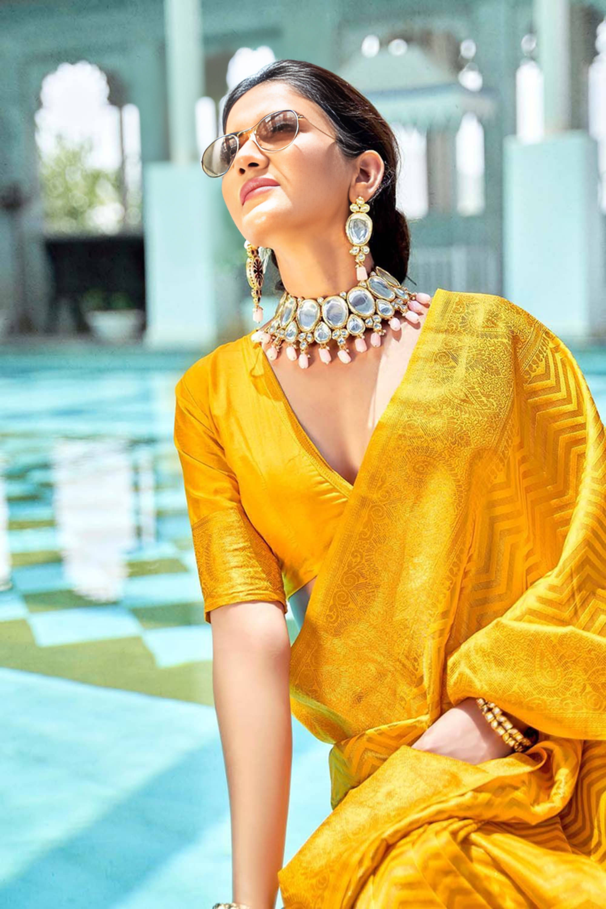 Bansari Textile Art Silk Woven Banarasi saree With Unstitched Blouse Piece ( Yellow )     			Bansari Textile Art Silk Woven Banarasi saree With Unstitched Blouse Piece ( Yellow )