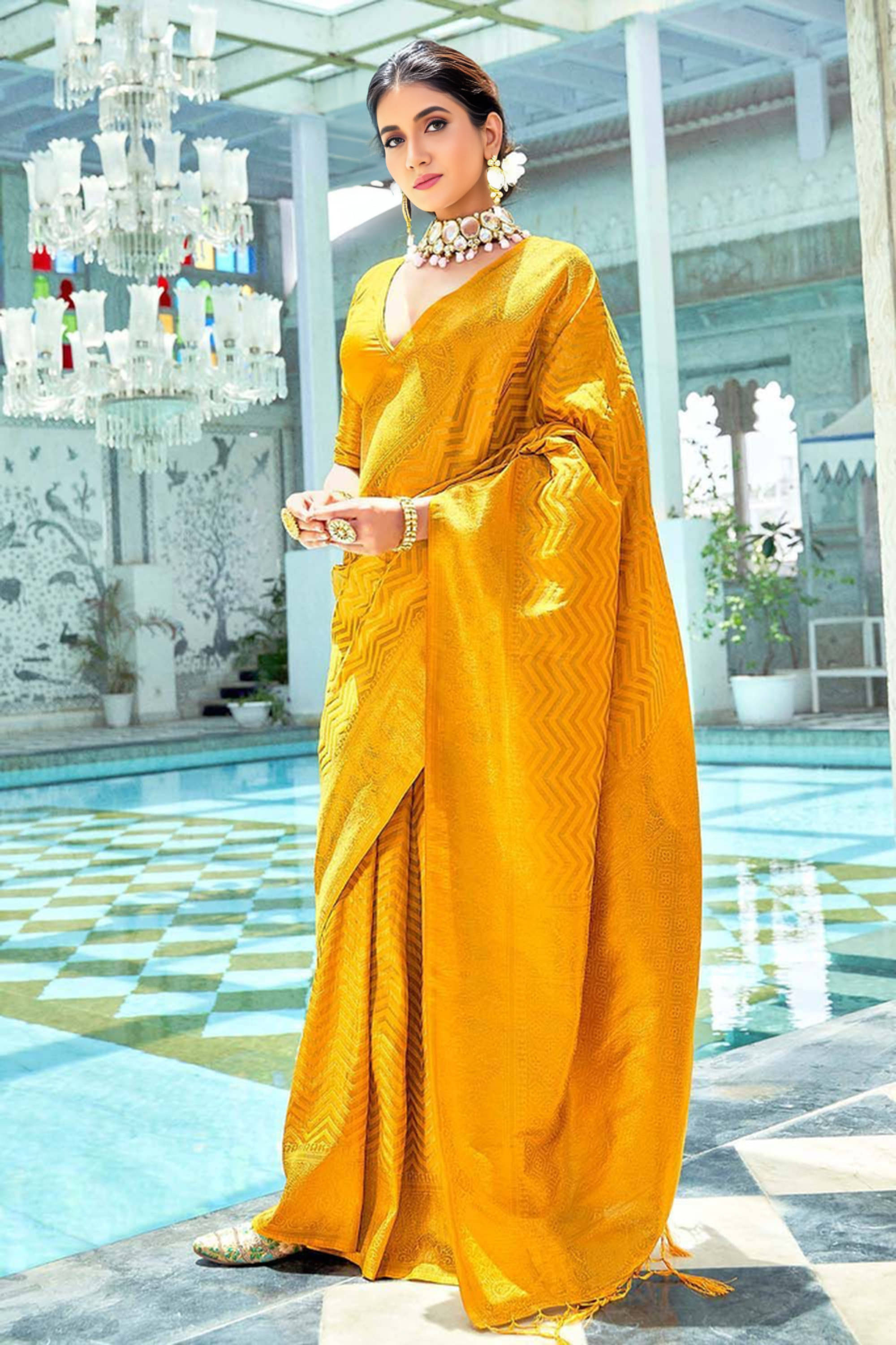Bansari Textile Art Silk Woven Banarasi saree With Unstitched Blouse Piece ( Yellow ) Bansari Textile Art Silk Woven Banarasi saree With Unstitched Blouse Piece ( Yellow )
