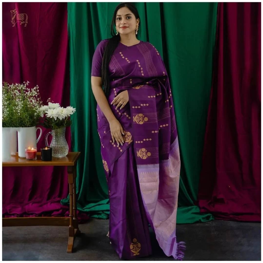     			Bansari Textile Art Silk Woven Banarasi saree With Unstitched Blouse Piece ( Purple )