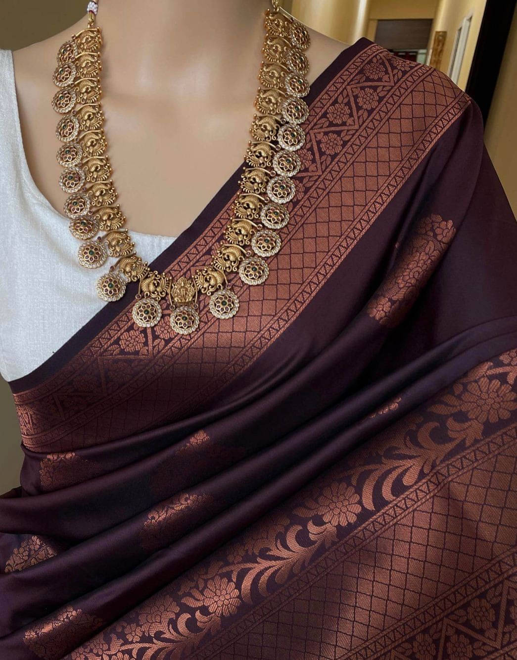 Bansari Textile Art Silk Woven Kanjeevaram Sarees With Unstitched Blouse Piece ( Brown ) Bansari Textile Art Silk Woven Kanjeevaram Sarees With Unstitched Blouse Piece ( Brown )