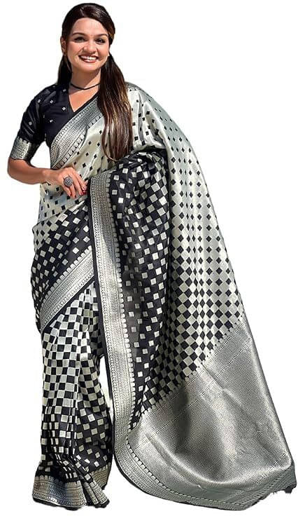    			Bansari Textile Art Silk Woven Banarasi saree With Unstitched Blouse Piece ( Black )