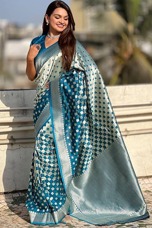     			Bansari Textile Art Silk Woven Banarasi saree With Unstitched Blouse Piece ( Light Blue )