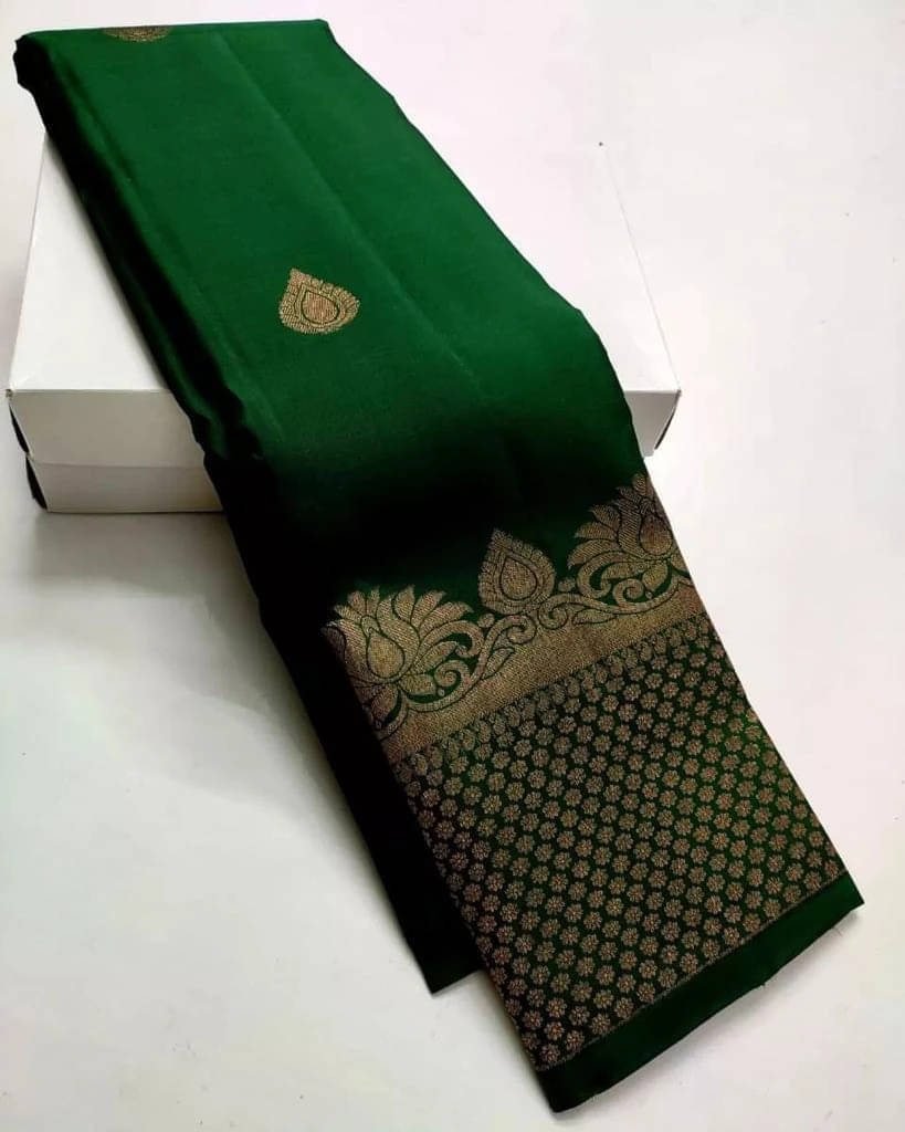     			Bansari Textile Art Silk Woven Banarasi saree With Unstitched Blouse Piece ( Green )