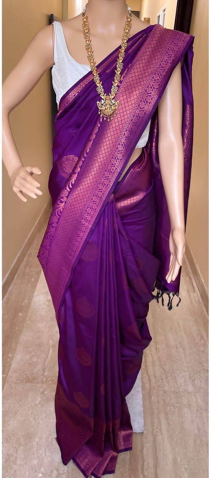 Bansari Textile Art Silk Woven Kanjeevaram Sarees With Unstitched Blouse Piece ( Purple ) Bansari Textile Art Silk Woven Kanjeevaram Sarees With Unstitched Blouse Piece ( Purple )
