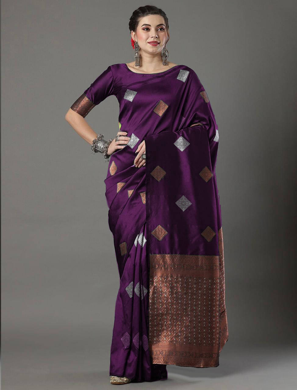 Bansari Textile Art Silk Woven Banarasi saree With Unstitched Blouse Piece ( Purple ) Bansari Textile Art Silk Woven Banarasi saree With Unstitched Blouse Piece ( Purple )