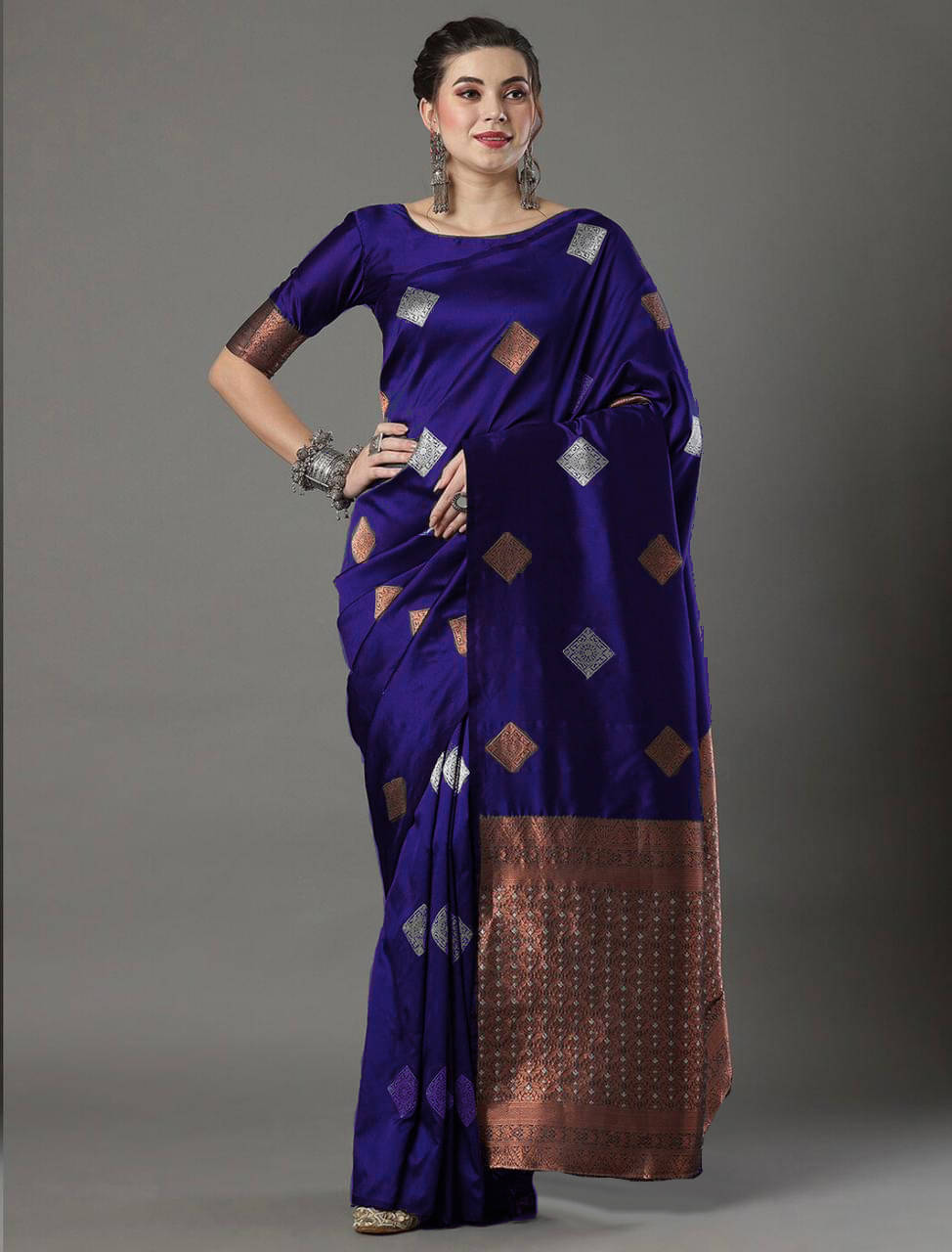     			Bansari Textile Art Silk Woven Banarasi saree With Unstitched Blouse Piece ( Blue )
