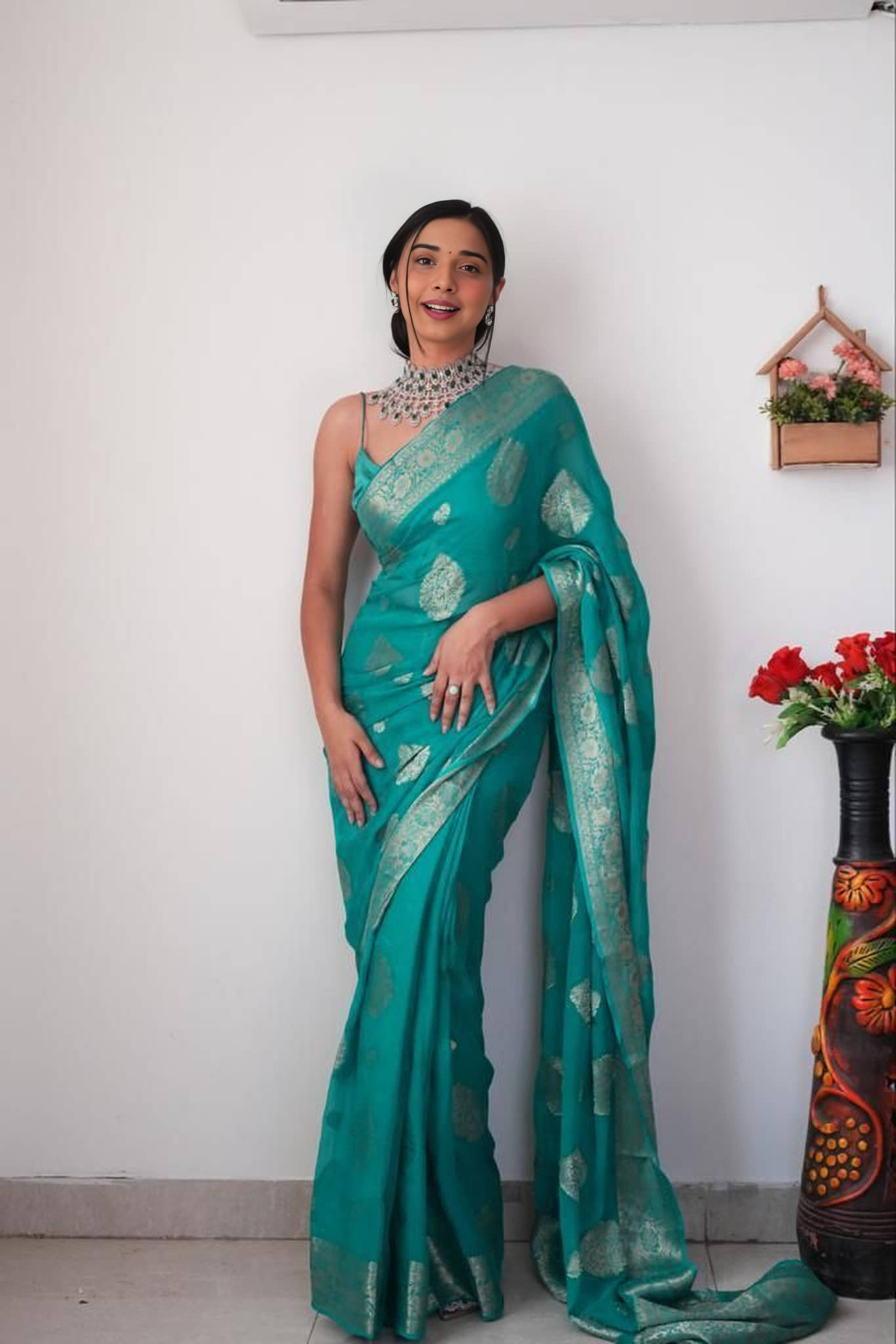     			Bansari Textile Art Silk Woven Regular Saree With Unstitched Blouse Piece ( Light Green )