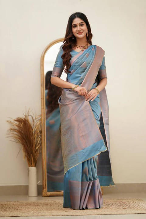     			Bansari Textile Art Silk Woven Kanjeevaram Sarees With Unstitched Blouse Piece ( Multicolor )