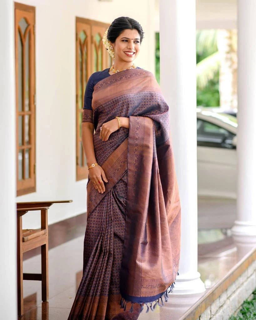     			Bansari Textile Art Silk Woven Banarasi saree With Unstitched Blouse Piece ( Blue )