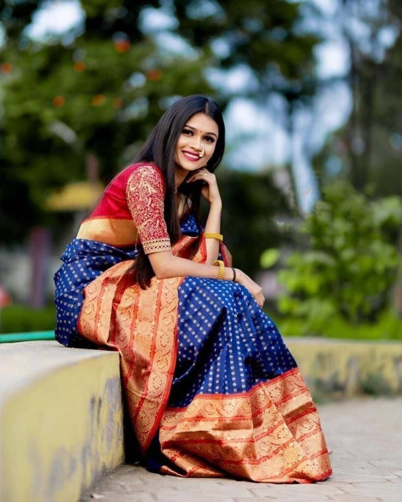     			Bansari Textile Art Silk Woven Banarasi saree With Unstitched Blouse Piece ( Blue )