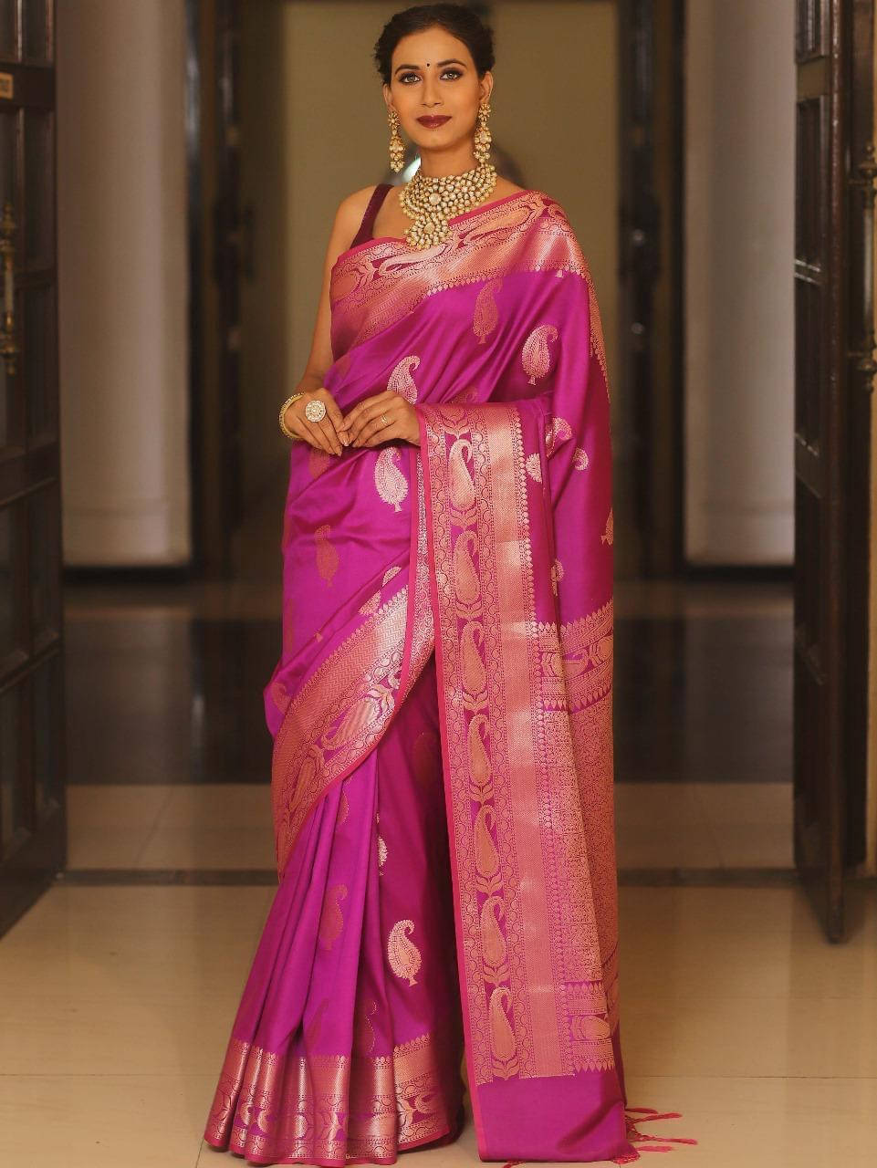 Bansari Textile Art Silk Woven Banarasi saree With Unstitched Blouse Piece ( Pink ) Bansari Textile Art Silk Woven Banarasi saree With Unstitched Blouse Piece ( Pink )