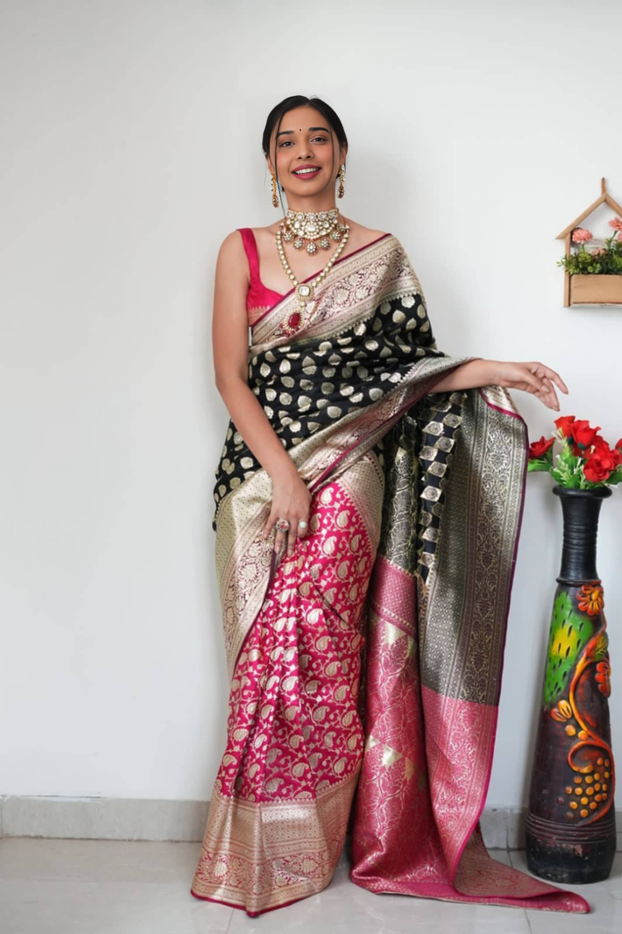 Bansari Textile Art Silk Woven Regular Saree With Unstitched Blouse Piece ( Black ) Bansari Textile Art Silk Woven Regular Saree With Unstitched Blouse Piece ( Black )