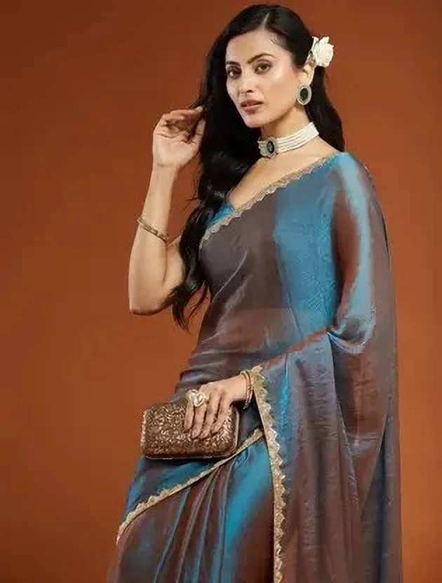     			Bansari Textile Chiffon Dyed Regular Saree With Unstitched Blouse Piece ( Light Blue )