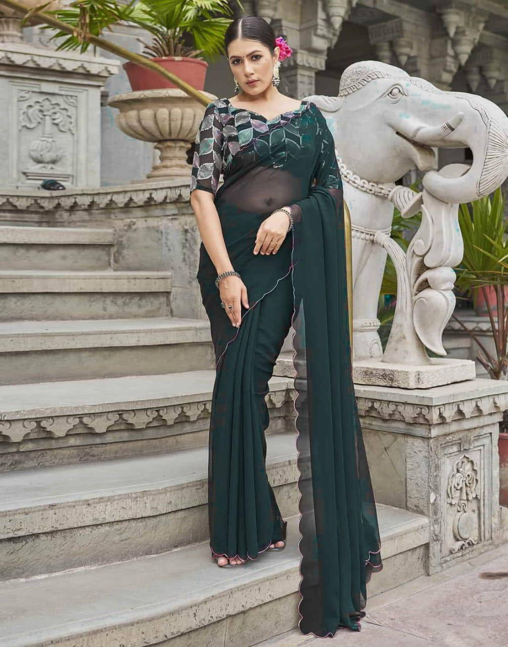 Bansari Textile Chiffon Printed Regular Saree With Unstitched Blouse Piece ( Green ) Bansari Textile Chiffon Printed Regular Saree With Unstitched Blouse Piece ( Green )