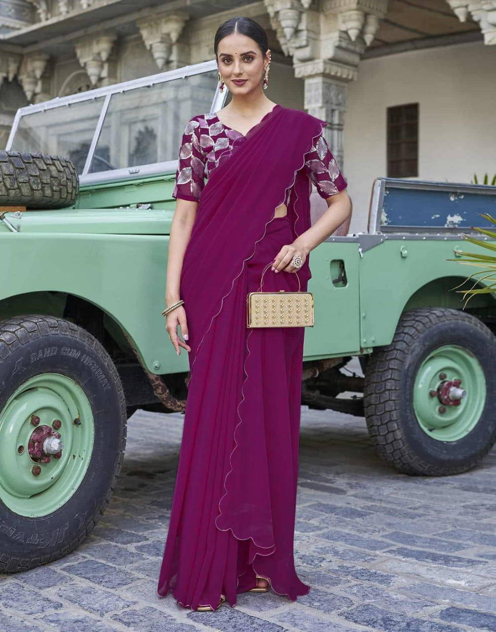     			Bansari Textile Chiffon Printed Regular Saree With Unstitched Blouse Piece ( Purple )
