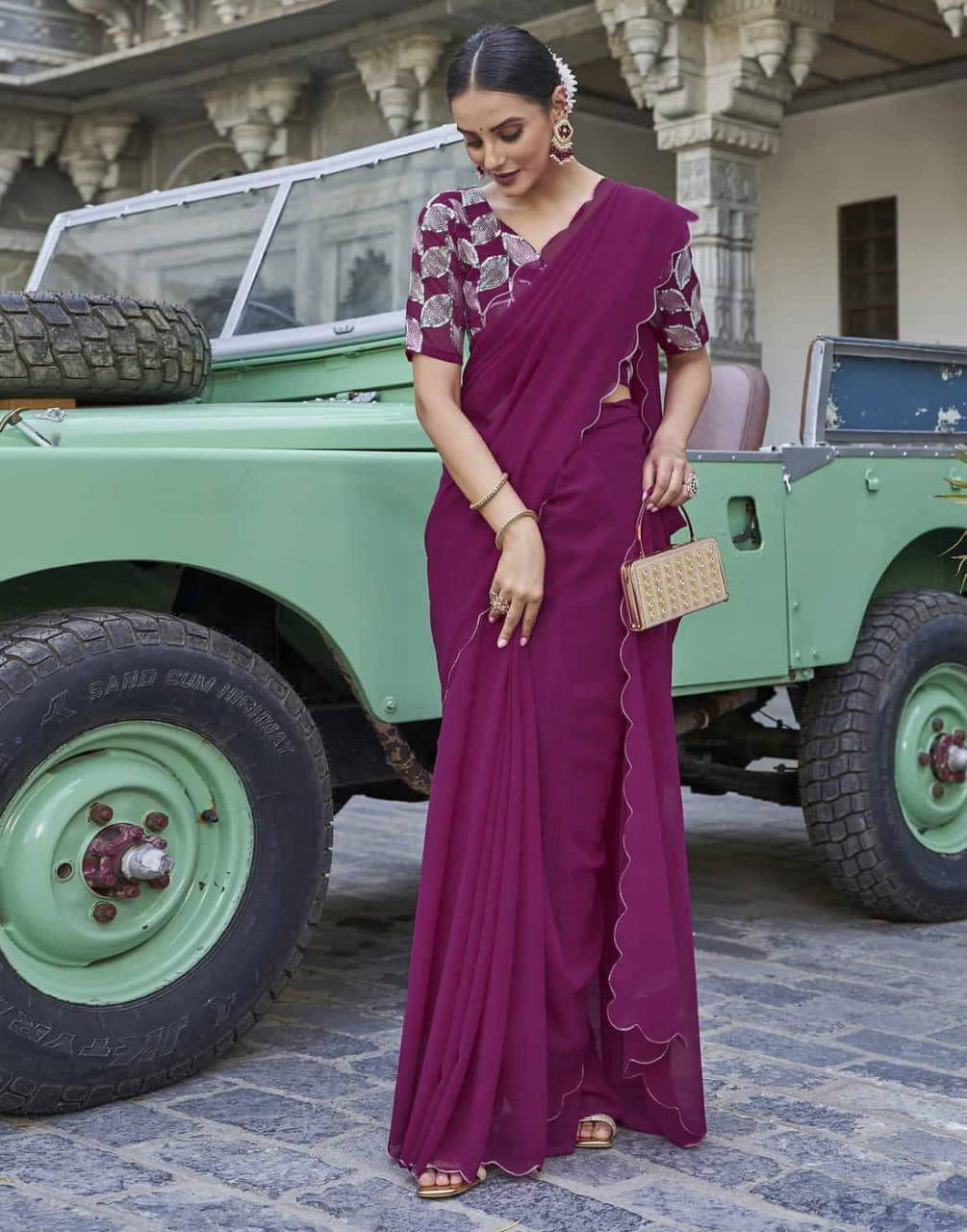     			Bansari Textile Chiffon Printed Regular Saree With Unstitched Blouse Piece ( Purple )