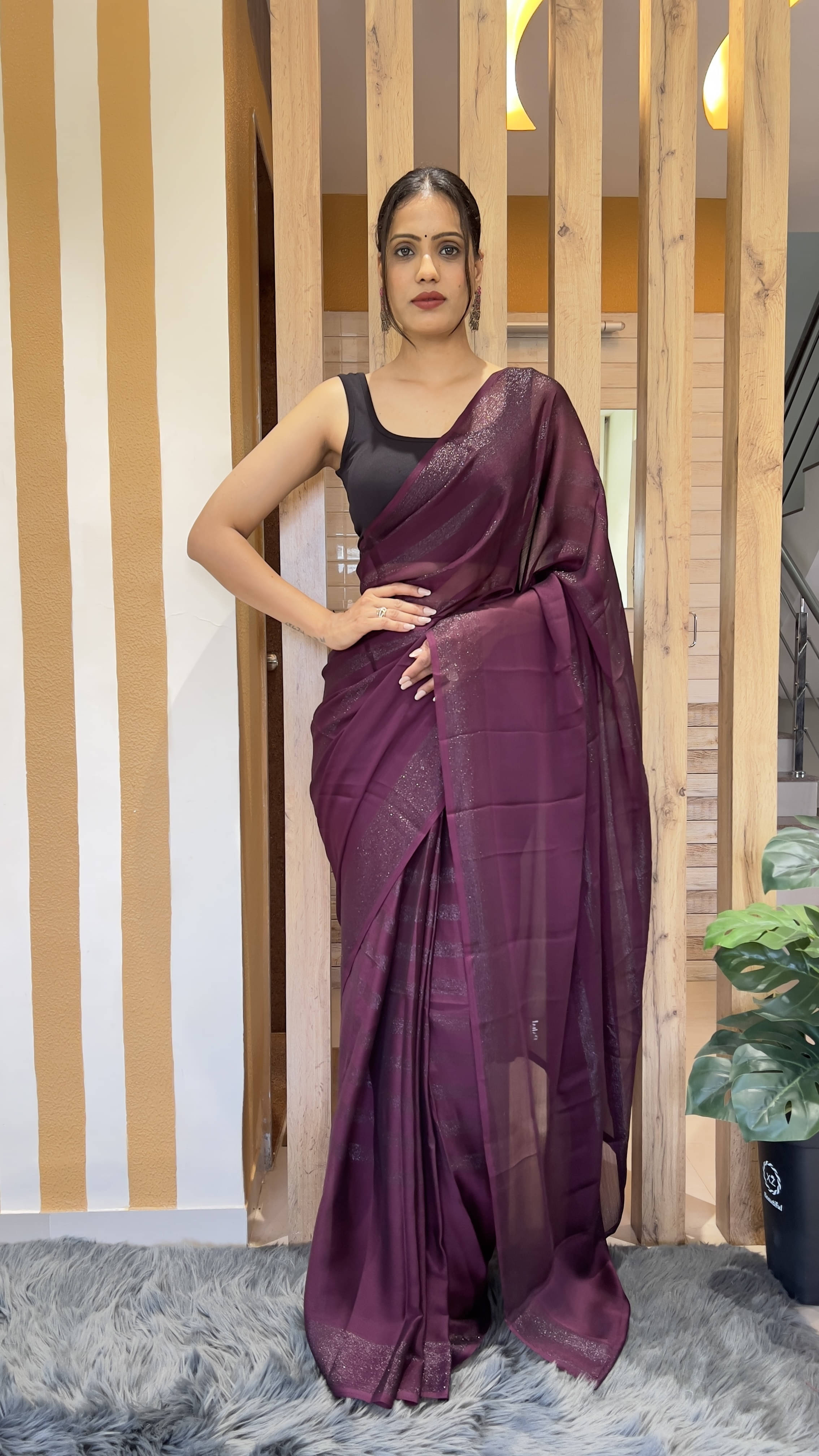     			Bansari Textile Chiffon Self Design Regular Saree With Unstitched Blouse Piece ( Purple )
