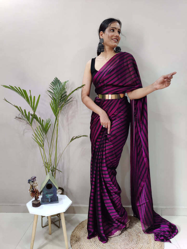     			Bansari Textile Chiffon Self Design Regular Saree With Unstitched Blouse Piece ( Purple )