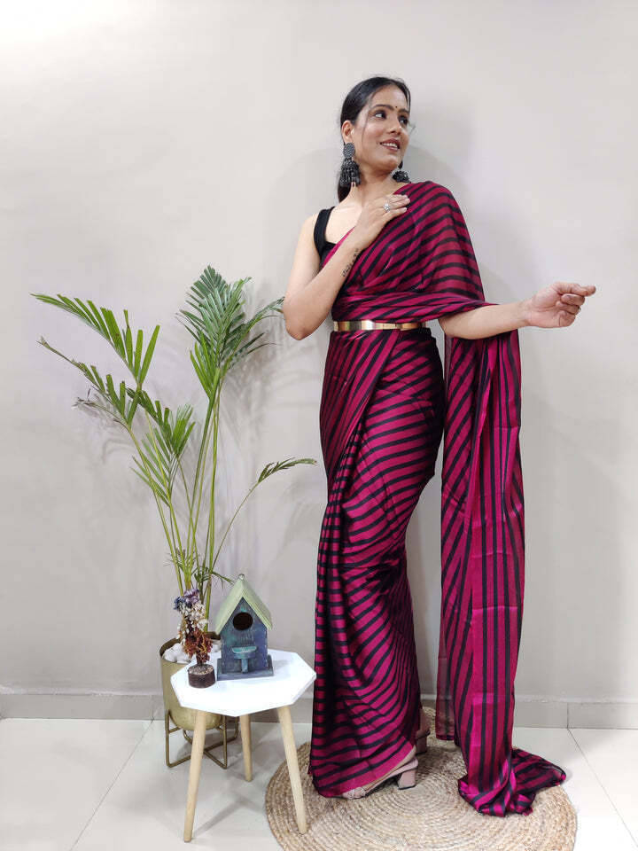 Bansari Textile Chiffon Self Design Regular Saree With Unstitched Blouse Piece ( Pink ) Bansari Textile Chiffon Self Design Regular Saree With Unstitched Blouse Piece ( Pink )