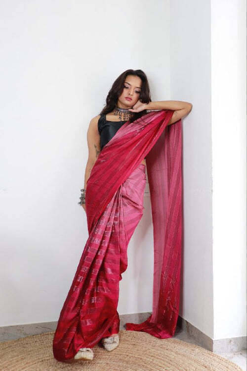 Bansari Textile Chiffon Self Design Regular Saree With Unstitched Blouse Piece ( Pink ) Bansari Textile Chiffon Self Design Regular Saree With Unstitched Blouse Piece ( Pink )