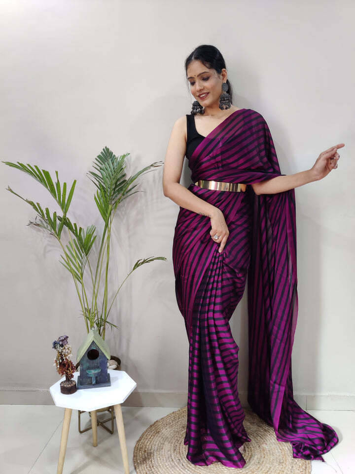     			Bansari Textile Chiffon Self Design Regular Saree With Unstitched Blouse Piece ( Purple )
