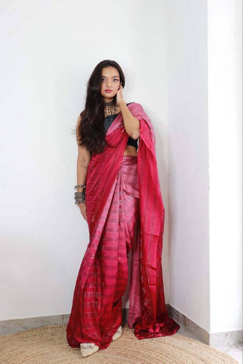     			Bansari Textile Chiffon Self Design Regular Saree With Unstitched Blouse Piece ( Pink )