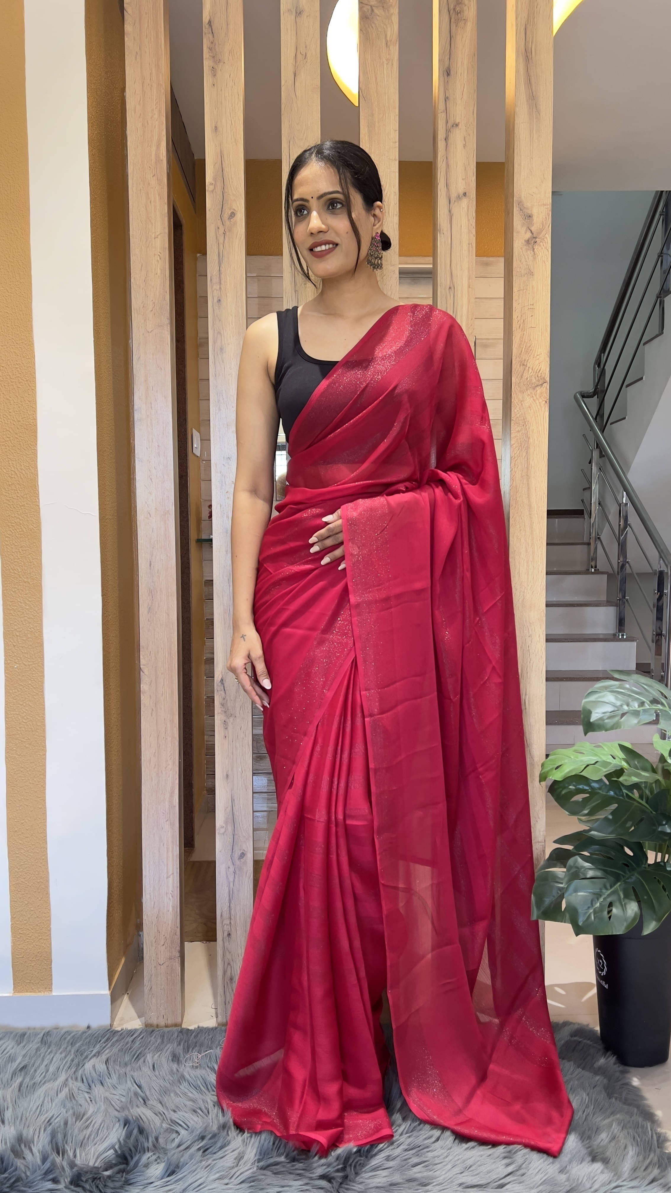     			Bansari Textile Chiffon Self Design Regular Saree With Unstitched Blouse Piece ( Pink )