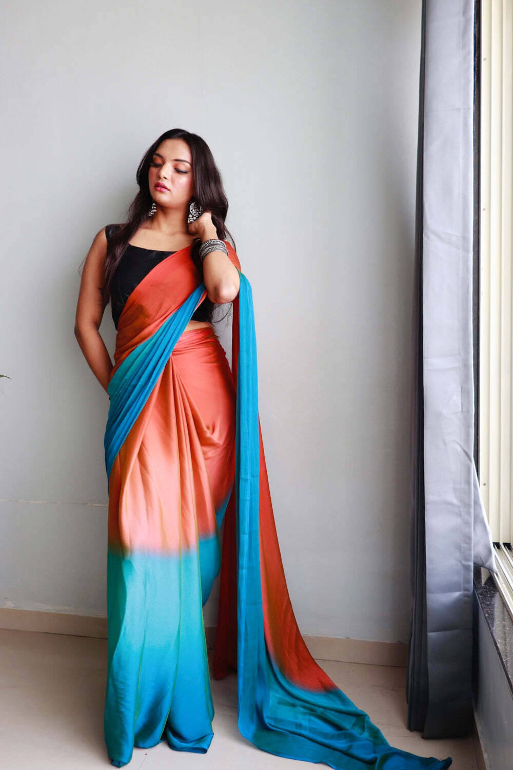     			Bansari Textile Chiffon Self Design Regular Saree With Unstitched Blouse Piece ( Light Blue )
