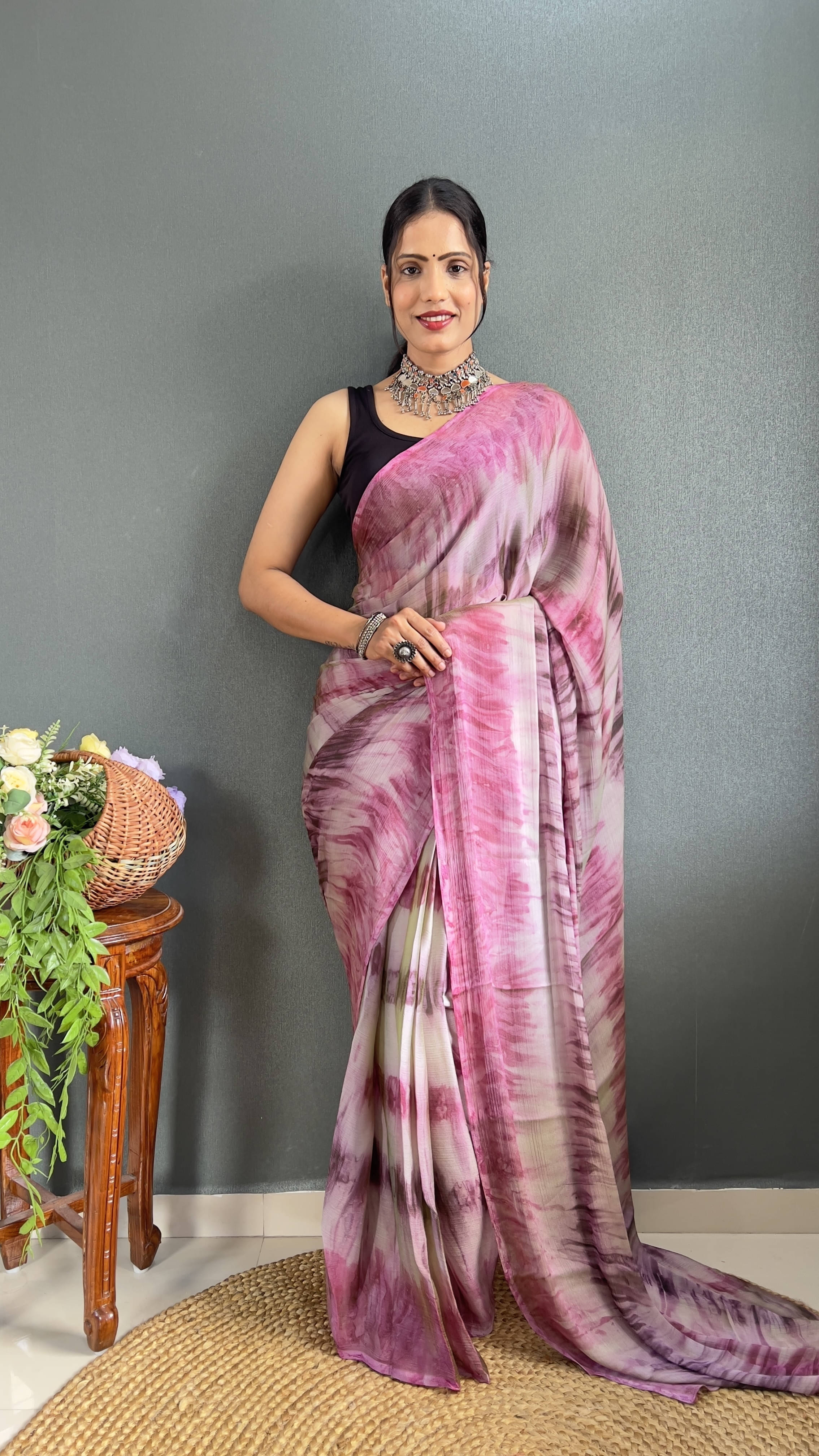     			Bansari Textile Chiffon Self Design Regular Saree With Unstitched Blouse Piece ( Pink )