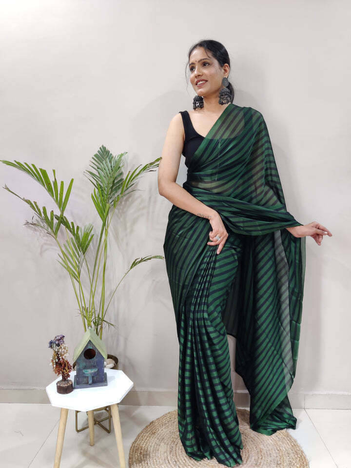     			Bansari Textile Chiffon Self Design Regular Saree With Unstitched Blouse Piece ( Green )