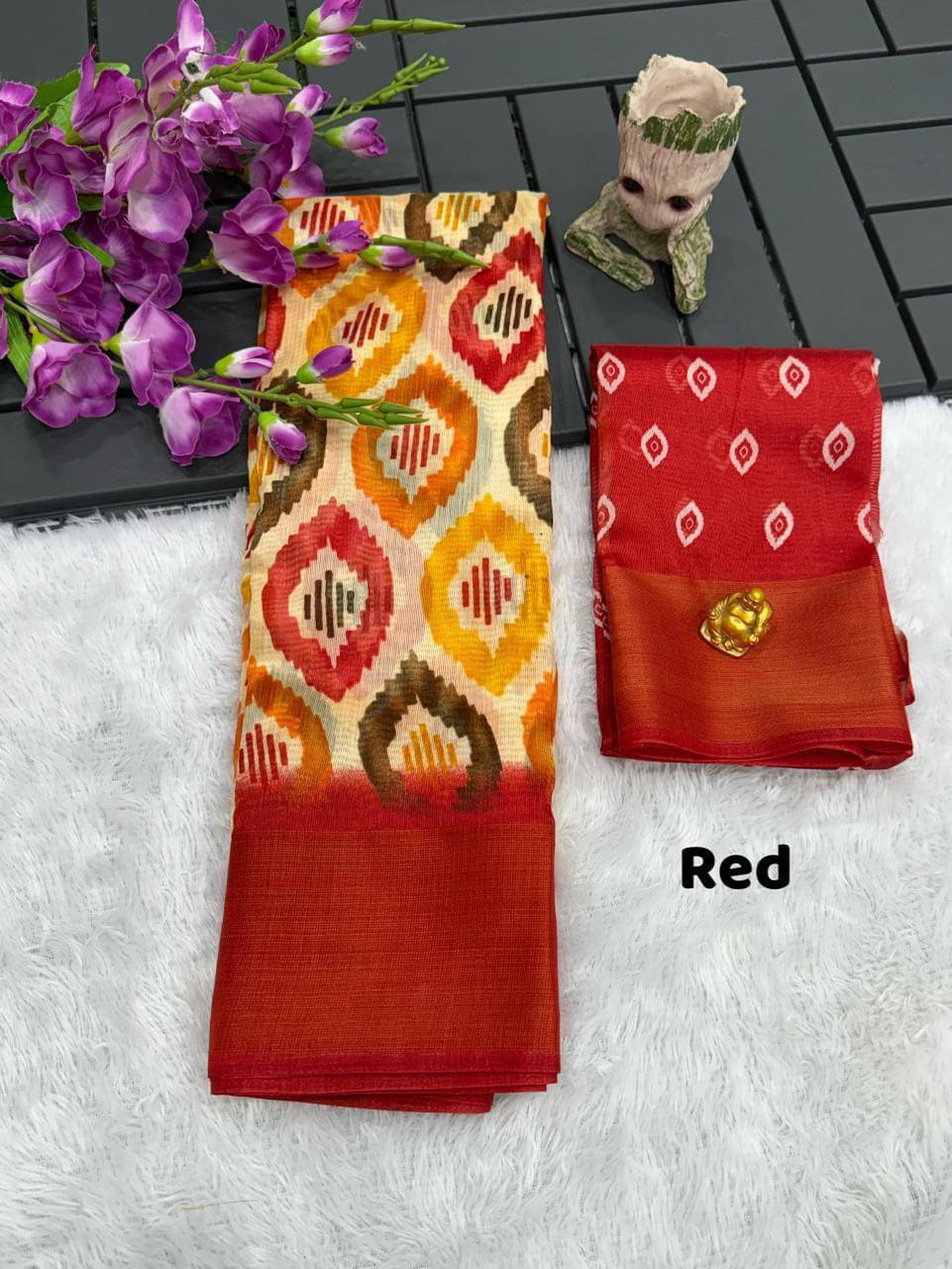     			Bansari Textile Cotton Applique Regular Saree With Unstitched Blouse Piece ( Multicolor )