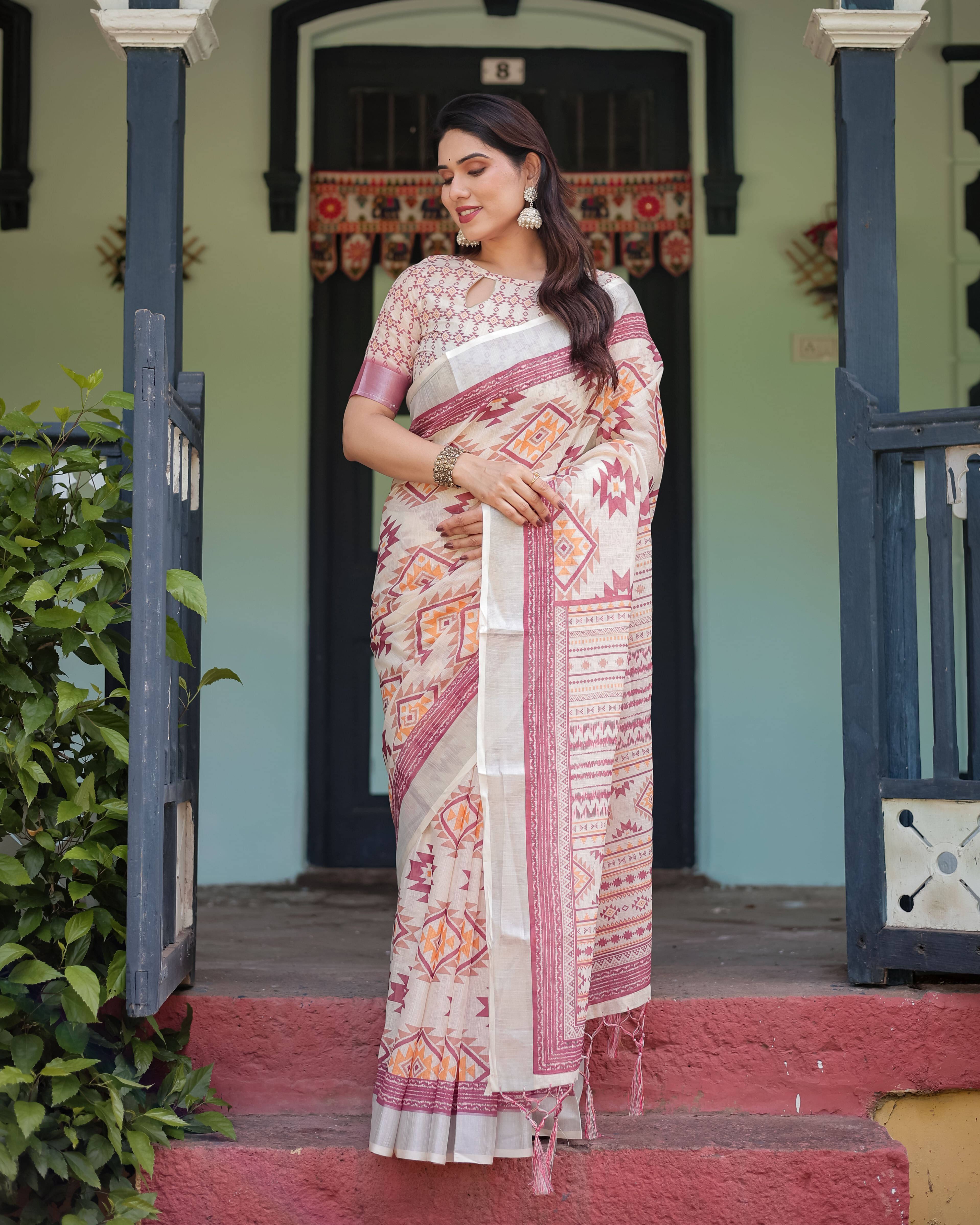     			Bansari Textile Cotton Blend Printed Kanjeevaram Sarees With Unstitched Blouse Piece ( Multicolor )