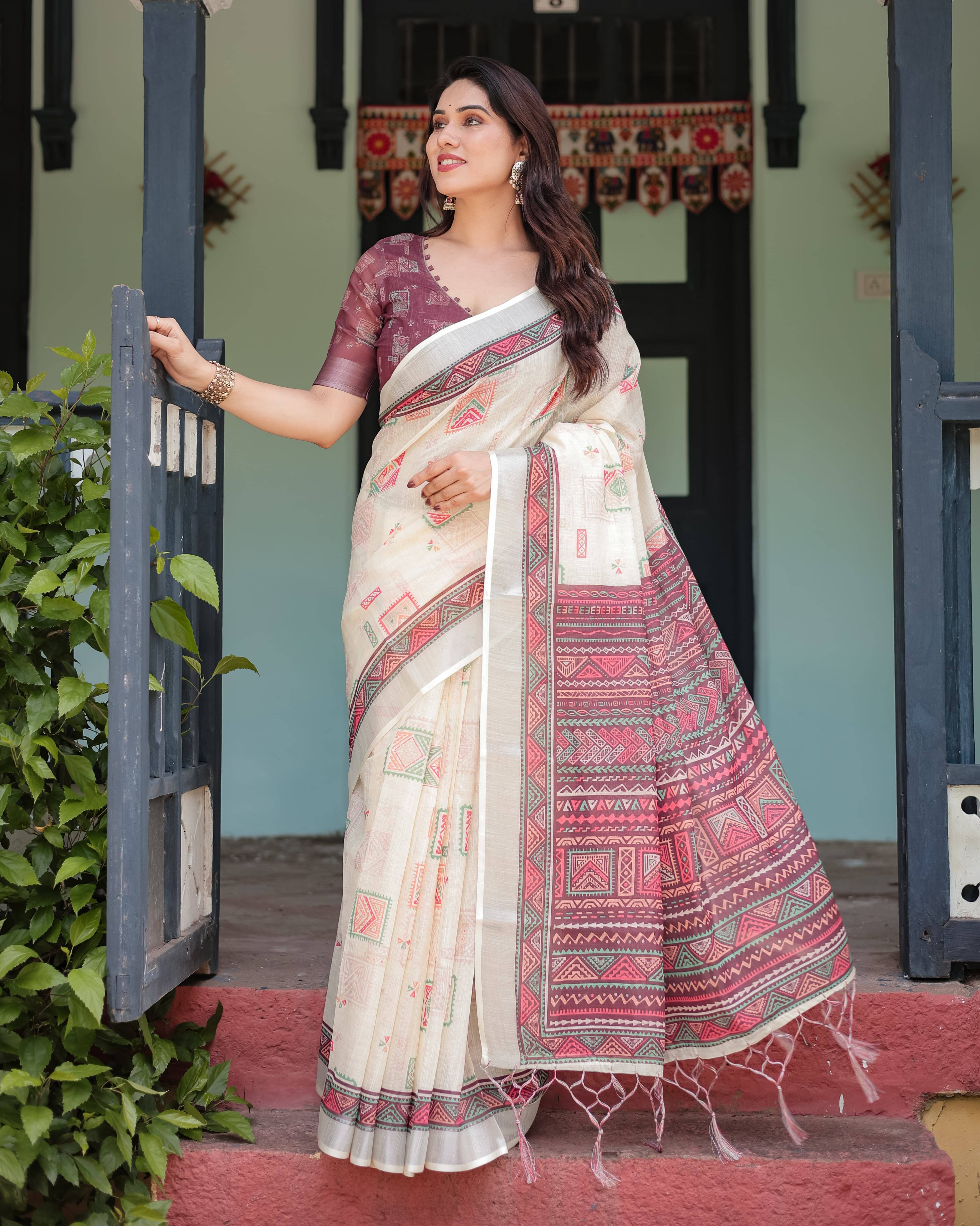 Bansari Textile Cotton Blend Printed Kanjeevaram Sarees With Unstitched Blouse Piece ( Pink ) Bansari Textile Cotton Blend Printed Kanjeevaram Sarees With Unstitched Blouse Piece ( Pink )