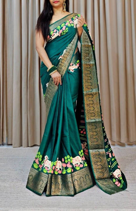 Bansari Textile Cotton Blend Self Design Regular Saree With Unstitched Blouse Piece ( Green ) Bansari Textile Cotton Blend Self Design Regular Saree With Unstitched Blouse Piece ( Green )