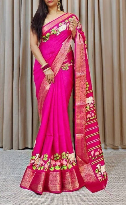 Bansari Textile Cotton Blend Self Design Regular Saree With Unstitched Blouse Piece ( Pink ) Bansari Textile Cotton Blend Self Design Regular Saree With Unstitched Blouse Piece ( Pink )