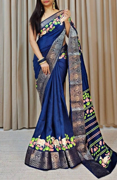 Bansari Textile Cotton Blend Self Design Regular Saree With Unstitched Blouse Piece ( Blue ) Bansari Textile Cotton Blend Self Design Regular Saree With Unstitched Blouse Piece ( Blue )
