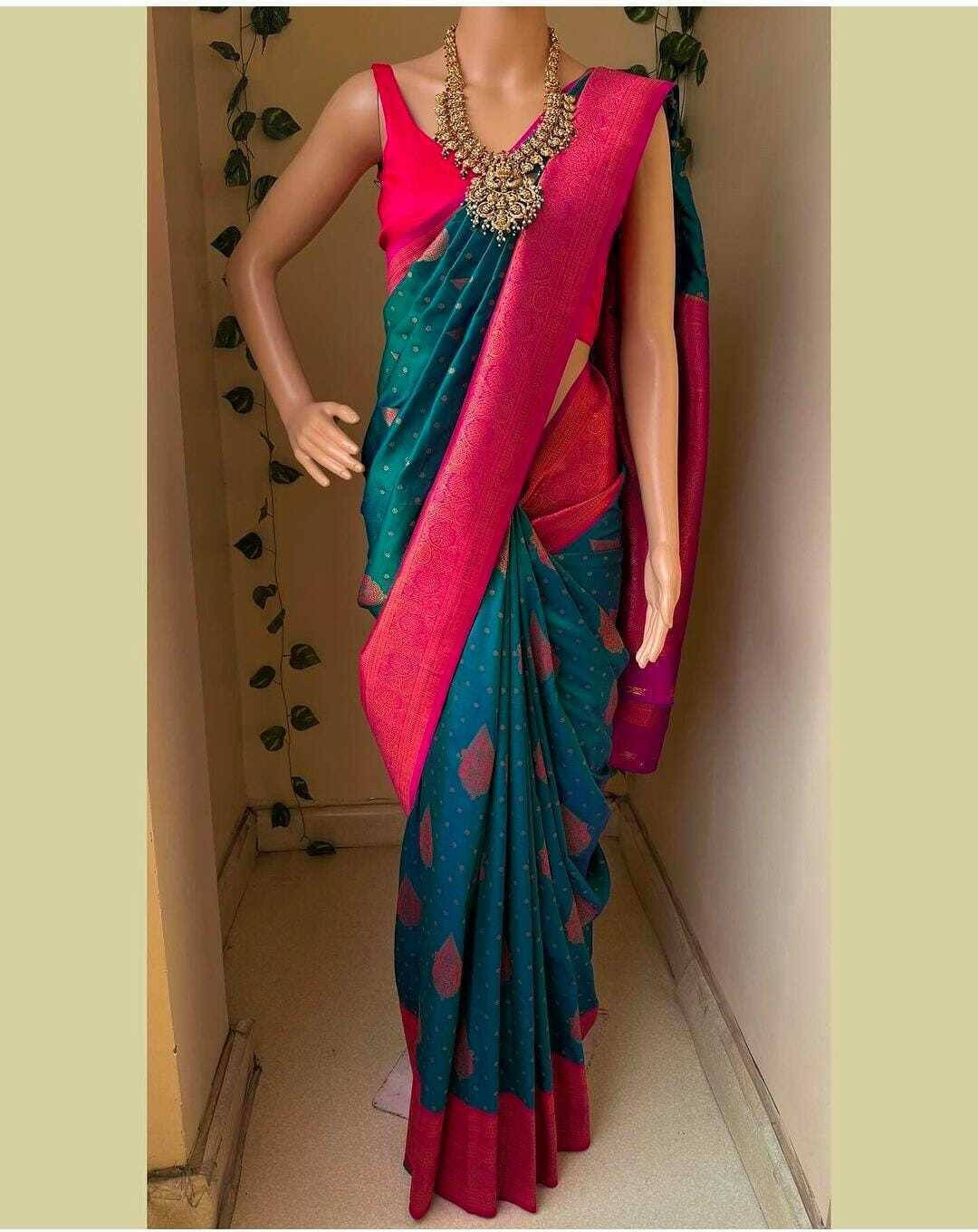     			Bansari Textile Cotton Blend Self Design Banarasi saree With Unstitched Blouse Piece ( Light Blue )