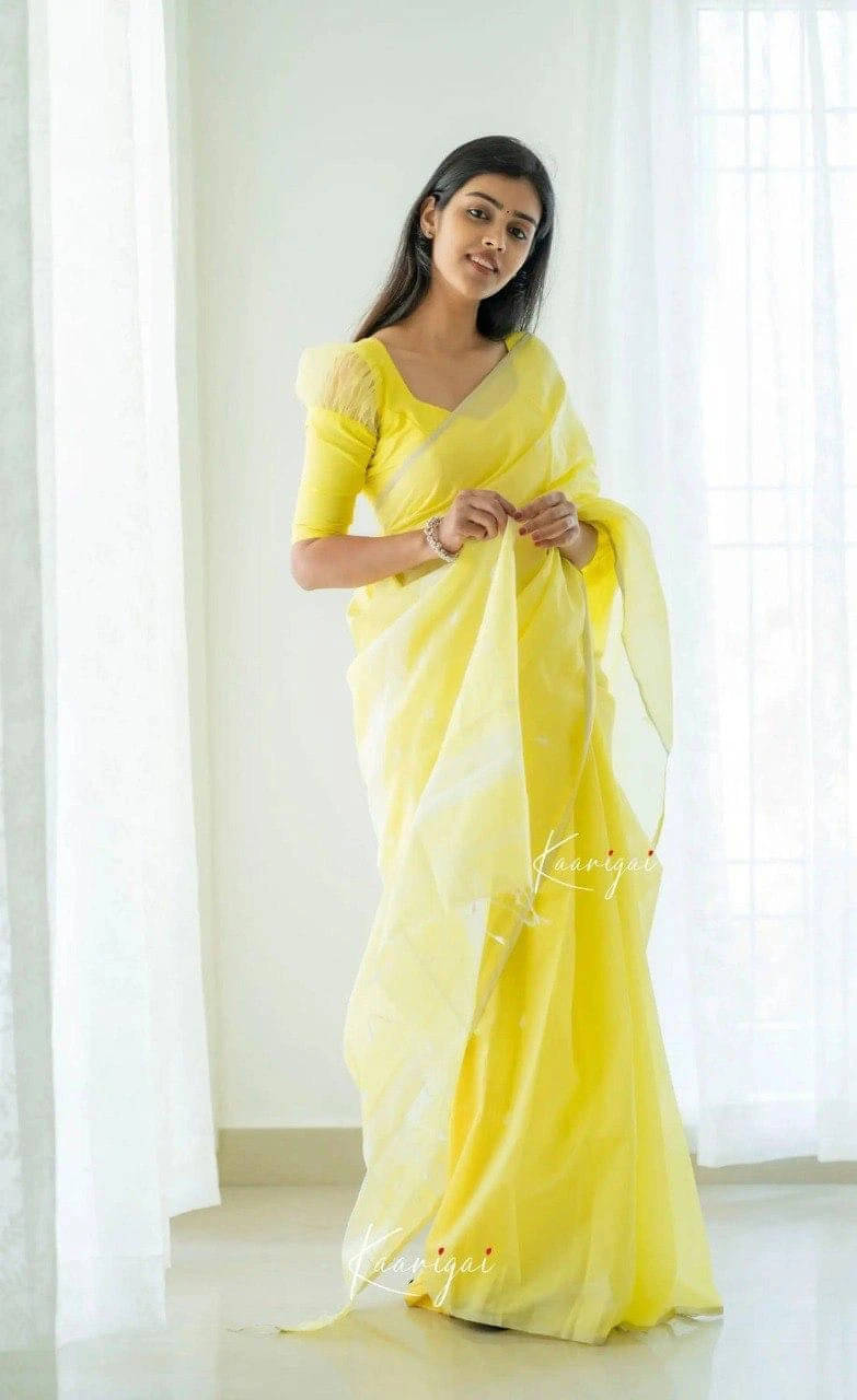Bansari Textile Cotton Blend Solid Kanjeevaram Sarees With Unstitched Blouse Piece ( Yellow ) Bansari Textile Cotton Blend Solid Kanjeevaram Sarees With Unstitched Blouse Piece ( Yellow )