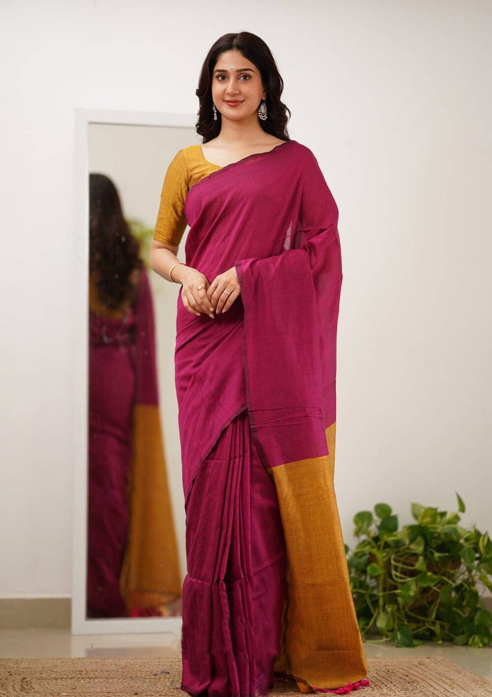 Bansari Textile Cotton Blend Solid Kanjeevaram Sarees With Unstitched Blouse Piece ( Pink ) Bansari Textile Cotton Blend Solid Kanjeevaram Sarees With Unstitched Blouse Piece ( Pink )