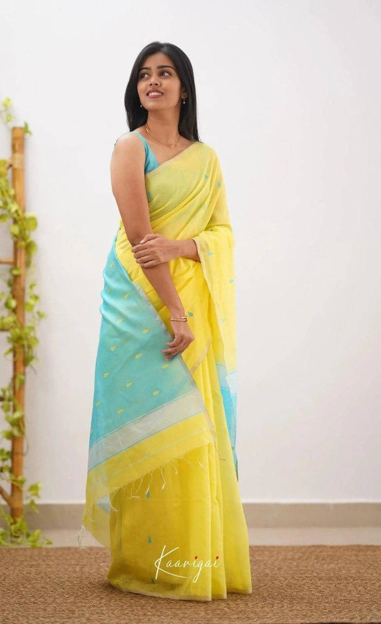     			Bansari Textile Cotton Blend Solid Kanjeevaram Sarees With Unstitched Blouse Piece ( Yellow )