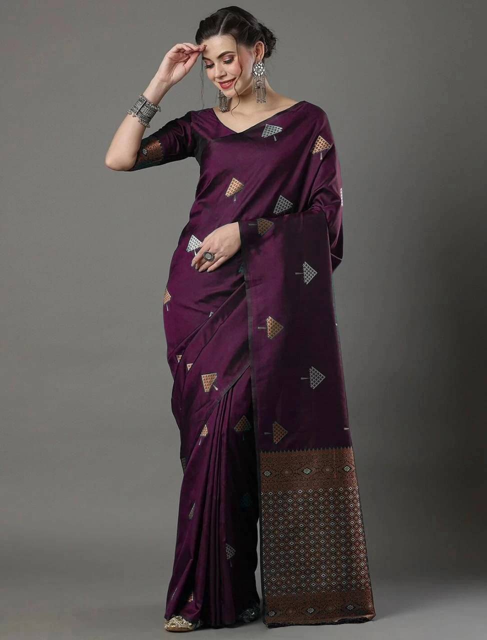 Bansari Textile Cotton Blend Solid Kanjeevaram Sarees With Unstitched Blouse Piece ( Purple ) Bansari Textile Cotton Blend Solid Kanjeevaram Sarees With Unstitched Blouse Piece ( Purple )