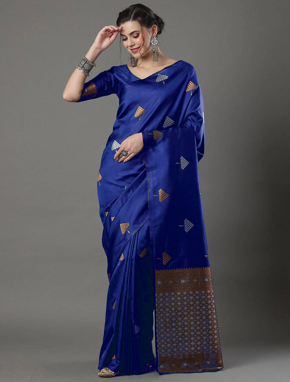 Bansari Textile Cotton Blend Solid Kanjeevaram Sarees With Unstitched Blouse Piece ( Blue ) Bansari Textile Cotton Blend Solid Kanjeevaram Sarees With Unstitched Blouse Piece ( Blue )