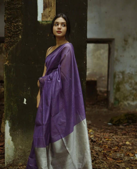 Bansari Textile Cotton Blend Solid Kanjeevaram Sarees With Unstitched Blouse Piece ( Purple ) Bansari Textile Cotton Blend Solid Kanjeevaram Sarees With Unstitched Blouse Piece ( Purple )